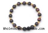 CGB8166 8mm red tiger eye & black lava beaded stretchy bracelets