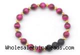 CGB8167 8mm red tiger eye & black lava beaded stretchy bracelets