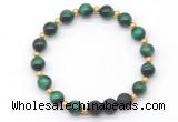 CGB8168 8mm green tiger eye & black lava beaded stretchy bracelets