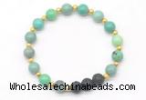 CGB8171 8mm grass agate & black lava beaded stretchy bracelets