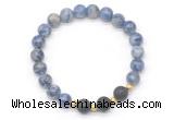 CGB8179 8mm blue spot stone & black lava beaded stretchy bracelets