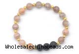 CGB8180 8mm sunstone & black lava beaded stretchy bracelets