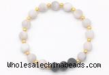 CGB8186 8mm matte white crazy lace agate & black lava beaded stretchy bracelets