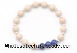 CGB8234 8mm white fossil jasper & lapis lazuli beaded stretchy bracelets