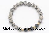 CGB8236 8mm dalmatian jasper & matte black agate beaded stretchy bracelets