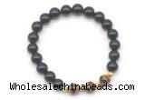 CGB8261 8mm black obsidian & grade AA yellow tiger eye beaded stretchy bracelets