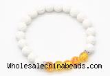 CGB8271 8mm white lava & synthetic amber beaded mala stretchy bracelets