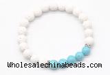 CGB8276 8mm white lava & blue howlite beaded mala stretchy bracelets