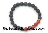 CGB8283 8mm black lava & red agate beaded mala stretchy bracelets