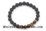 CGB8286 8mm black lava & grade AA yellow tiger eye beaded mala stretchy bracelets