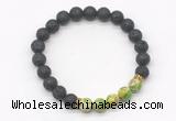 CGB8287 8mm black lava & green sea sediment jasper beaded mala stretchy bracelets