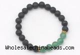 CGB8288 8mm black lava & green aventurine beaded mala stretchy bracelets