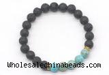 CGB8290 8mm black lava & blue sea sediment jasper beaded mala stretchy bracelets