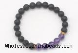 CGB8292 8mm black lava & amethyst beaded mala stretchy bracelets