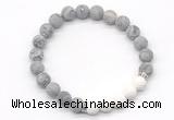 CGB8299 8mm matte grey picture jasper & white lava beaded mala stretchy bracelets