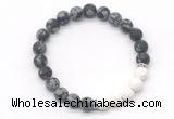 CGB8301 8mm matte snowflake obsidian & white lava beaded mala stretchy bracelets