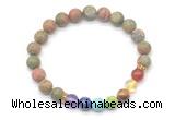 CGB8306 8mm matte unakite 7 chakra beaded mala stretchy bracelets