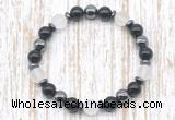 CGB8320 8mm matte white crystal, black onyx & hematite energy bracelet