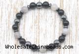 CGB8343 8mm grey banded agate, black onyx & hematite energy bracelet