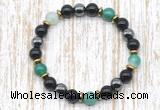 CGB8346 8mm green banded agate, black onyx & hematite energy bracelet