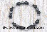 CGB8382 8mm white jade, black onyx & hematite energy bracelet