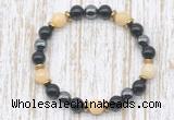 CGB8383 8mm honey jade, black onyx & hematite energy bracelet