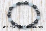 CGB8395 8mm grade A aquamarine, black onyx & hematite energy bracelet