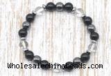 CGB8398 8mm white crystal, black onyx & hematite energy bracelet