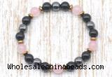 CGB8402 8mm rose quartz, black onyx & hematite energy bracelet