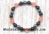 CGB8404 8mm cherry quartz, black onyx & hematite energy bracelet