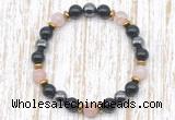 CGB8405 8mm pink quartz, black onyx & hematite energy bracelet