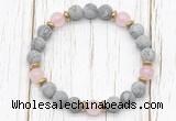 CGB8424 8mm matte grey picture jasper, rose quartz & hematite power beads bracelet