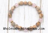 CGB8425 8mm matte picture jasper, rose quartz & hematite power beads bracelet