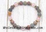 CGB8427 8mm matte picasso jasper, rose quartz & hematite power beads bracelet