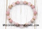 CGB8435 8mm matte pink wooden jasper, rose quartz & hematite power beads bracelet