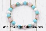 CGB8438 8mm blue howlite, white howlite, rose quartz & hematite power beads bracelet