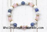 CGB8440 8mm white howlite, lapis lazuli, rose quartz & hematite power beads bracelet