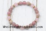 CGB8444 8mm pink wooden jasper, strawberry quartz, rose quartz & hematite power beads bracelet