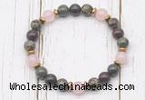 CGB8447 8mm dragon blood jasper, brecciated jasper, rose quartz & hematite power beads bracelet