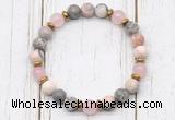 CGB8462 8mm pink zebra jasper, rose quartz & hematite power beads bracelet