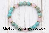 CGB8465 8mm blue sea sediment jasper, rose quartz & hematite power beads bracelet