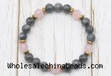 CGB8466 8mm black labradorite, rose quartz & hematite power beads bracelet