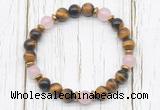 CGB8469 8mm yellow tiger eye, rose quartz & hematite power beads bracelet