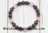 CGB8471 8mm red tiger eye, rose quartz & hematite power beads bracelet