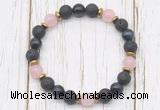 CGB8475 8mm black lava, blue tiger eye, rose quartz & hematite power beads bracelet