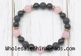 CGB8480 8mm black onyx, black lava, rose quartz & hematite power beads bracelet