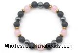 CGB8486 8mm rose quartz,black lava & hematite energy bracelet