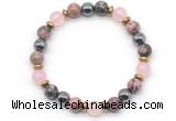 CGB8489 8mm rose quartz, rhodonite & hematite energy bracelet