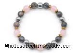 CGB8490 8mm rose quartz, grey opal & hematite energy bracelet