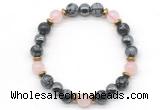 CGB8491 8mm rose quartz, snowflake obsidian & hematite energy bracelet